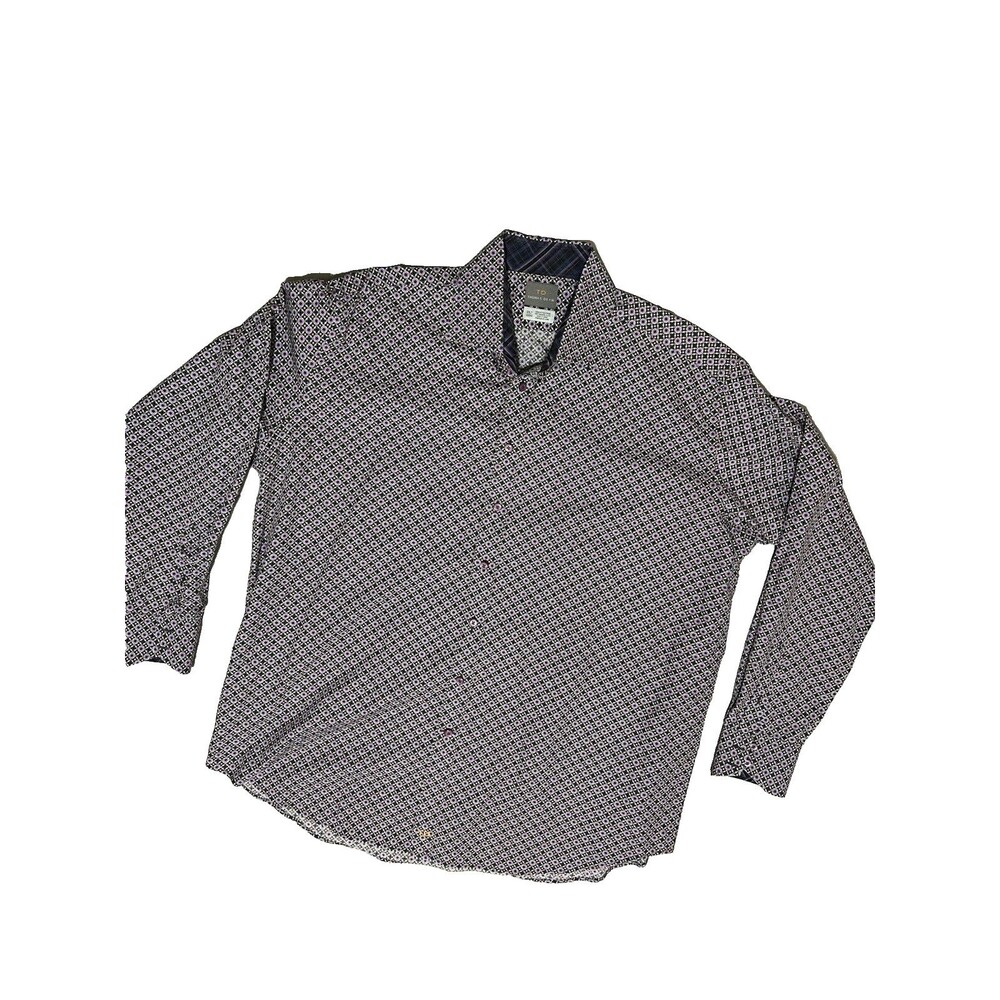 TD Thomas Dean Men's Long Sleeve Geometric Print button front Shirt  Size 2XL/T